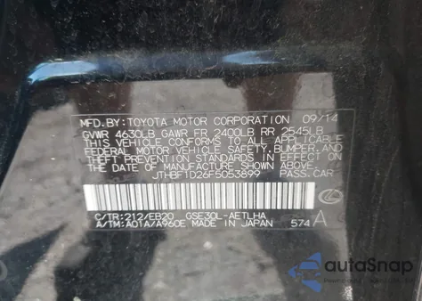 2015 Lexus Is 250 z USA, uszkodzony, nr VIN JTHBF1D26F5053899